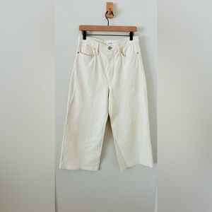 Frame Lambs Leather Cropped Wide Leg Pants Size 29 Color Bone